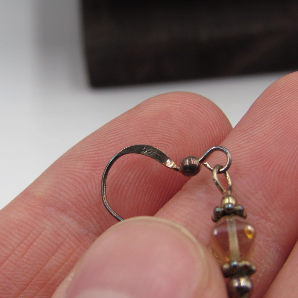 Sterling Silver Unknown Material Dangle Earrings - image 2